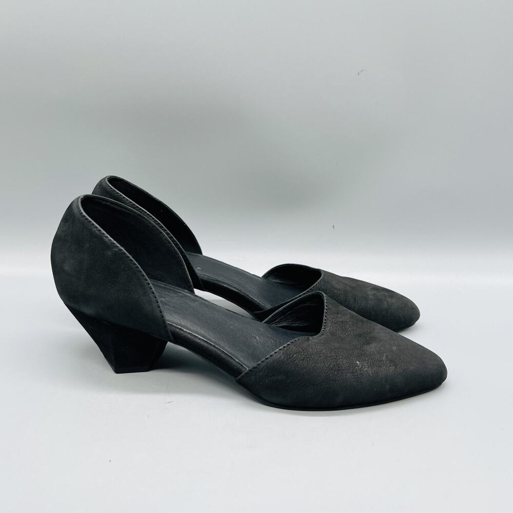Eileen Fisher Shoes Womens 7.5 Black Leather Suede D'Orsay Block Heel Pumps